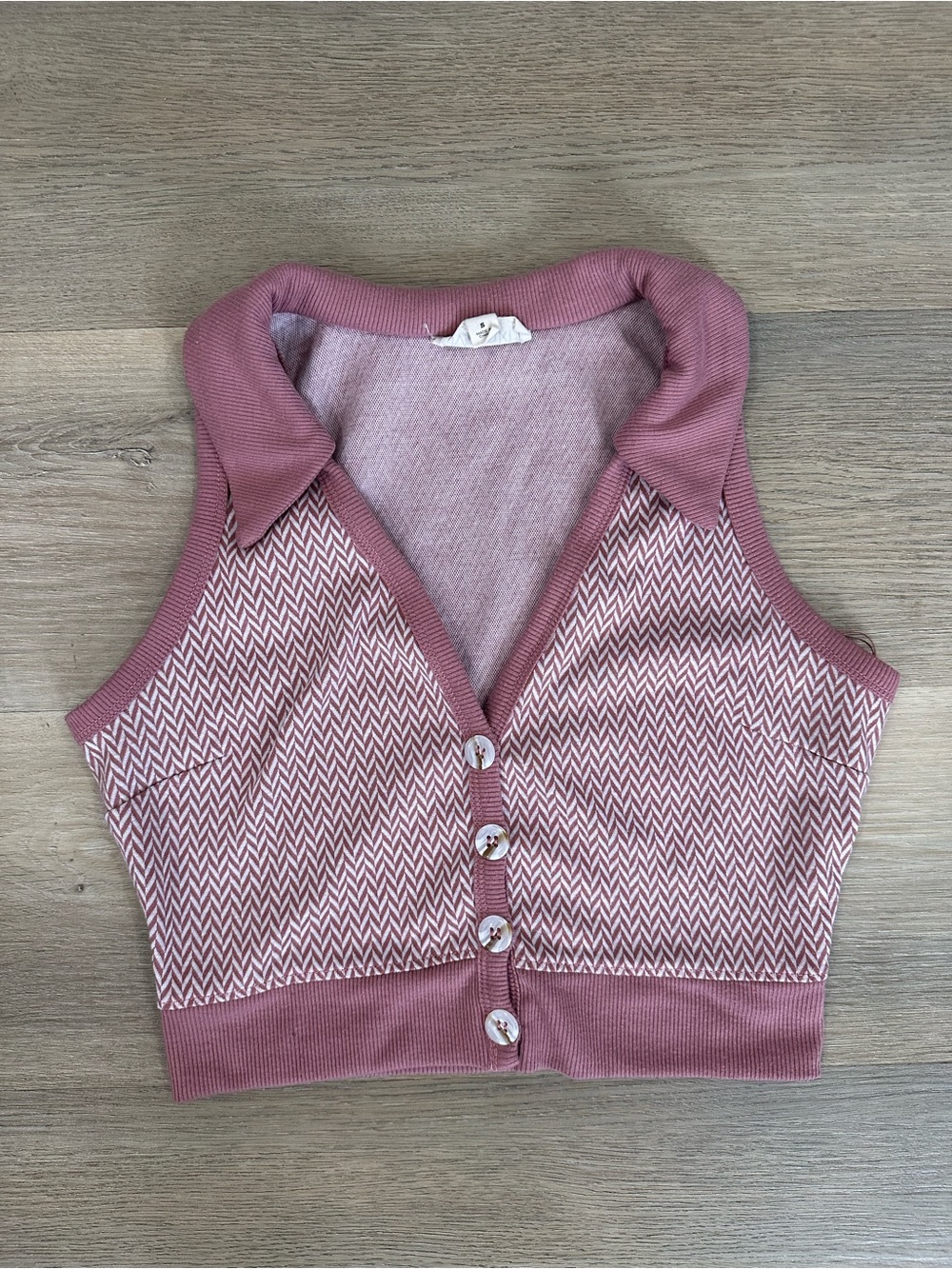 70s Retro Collared Halter Top Buttons Pink/Purple